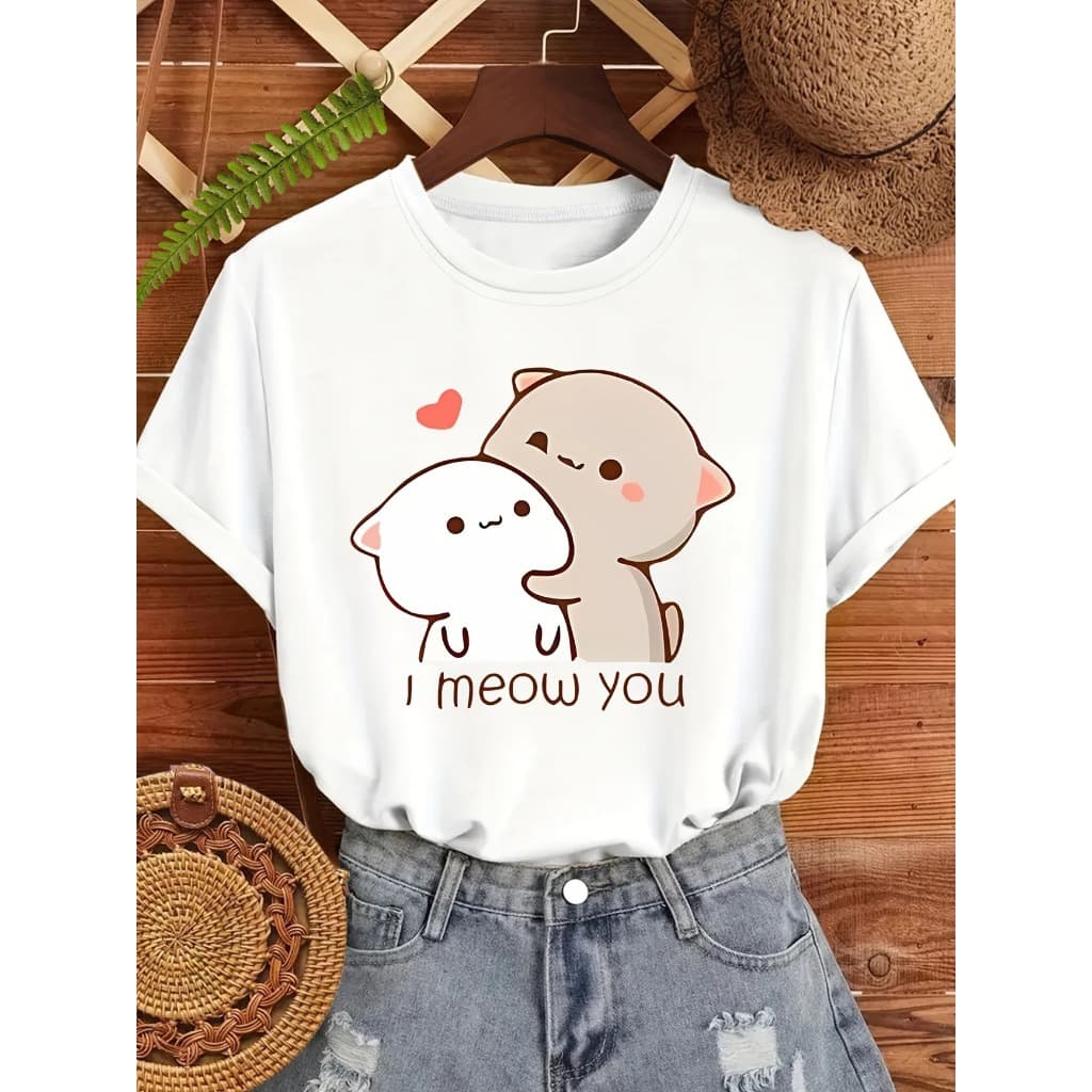 Camiseta Feminina Algodão Adulto, Infantil Blusinha Gato Fofo I Meow YouStreetwear Moda Premium