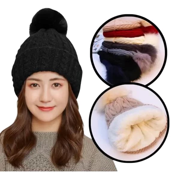 Touca Feminina Forrada Gorro Touca Pompom Adulto Inverno Inverno Frio térmica