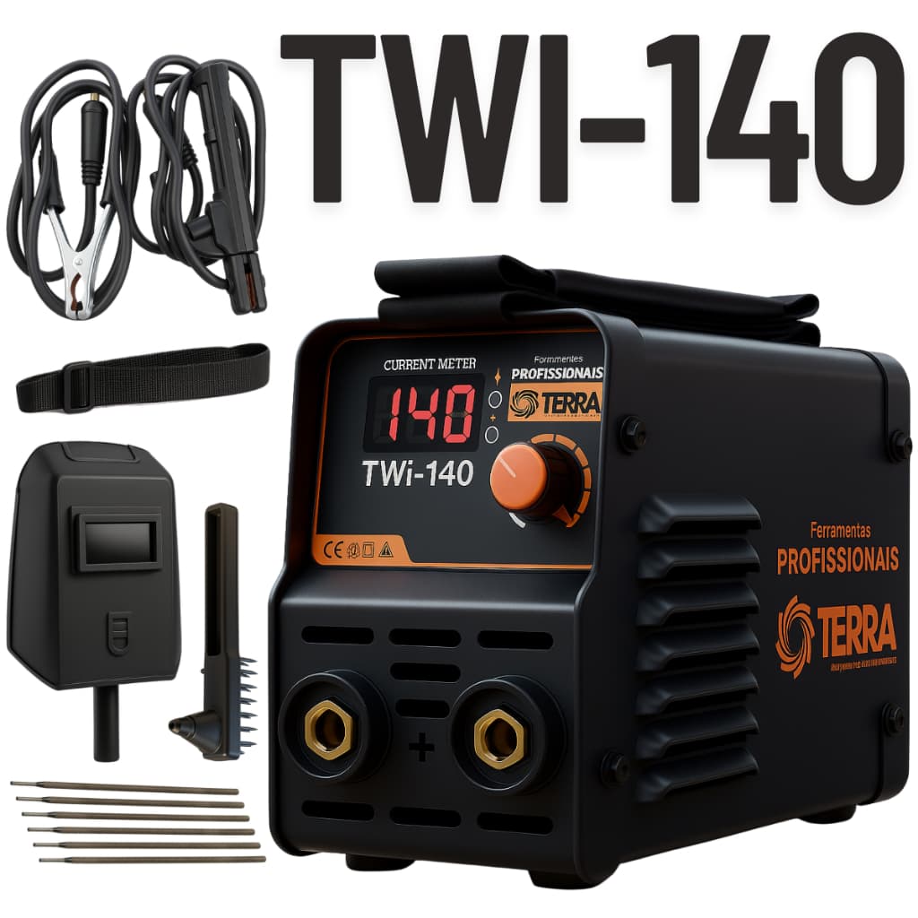 Maquina de solda Inversora Bivolt TWI - 140 Terra Tecnologia IGBT Display Digital Soldagem Portátil