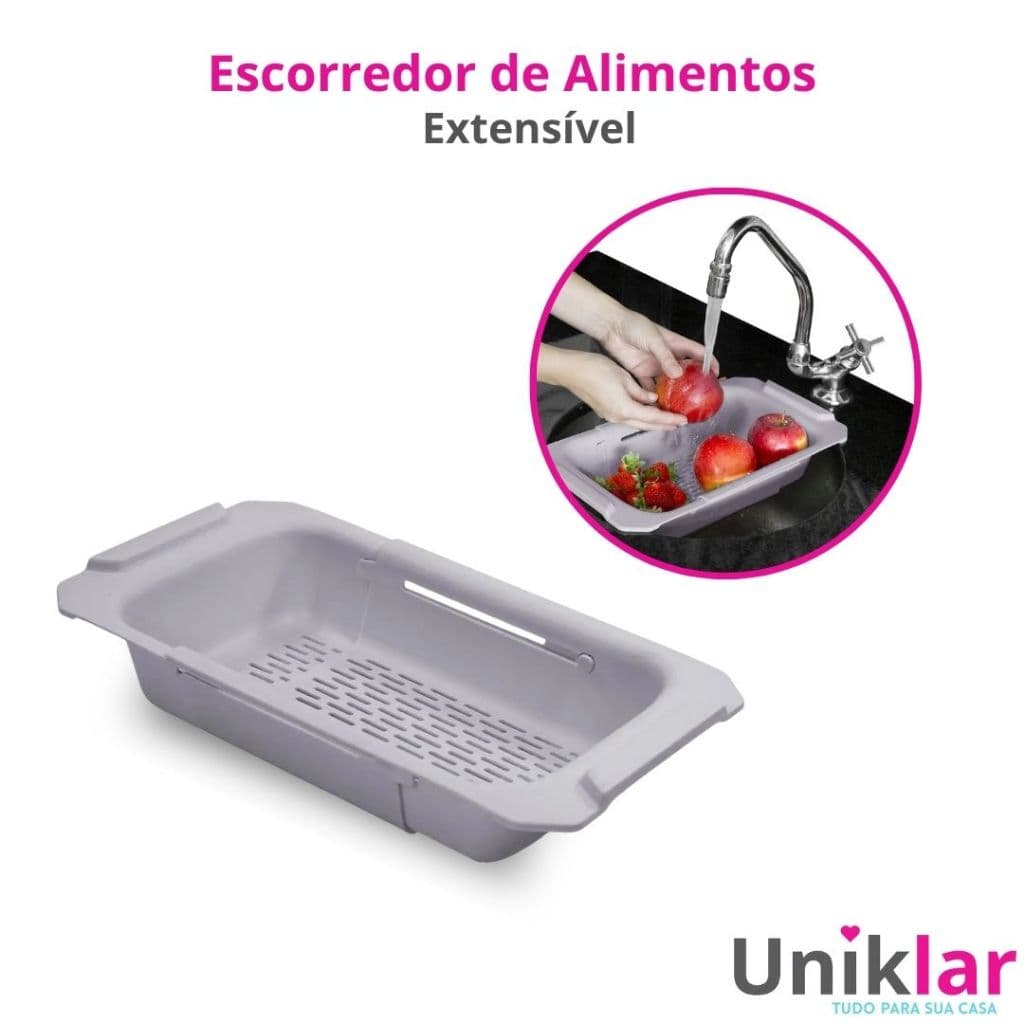 Escorredor De Pia Extensível Multiuso Com Alças Powermaid Retrátil Até 49cm