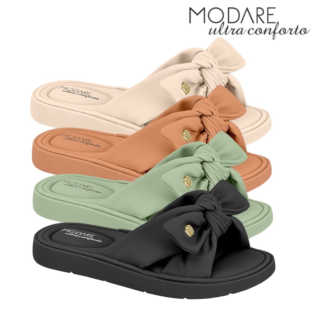 Sandália Feminina Modare Chinelo Slide Macio Ortopédico Nobuck Laço Confortável Original Lançamento