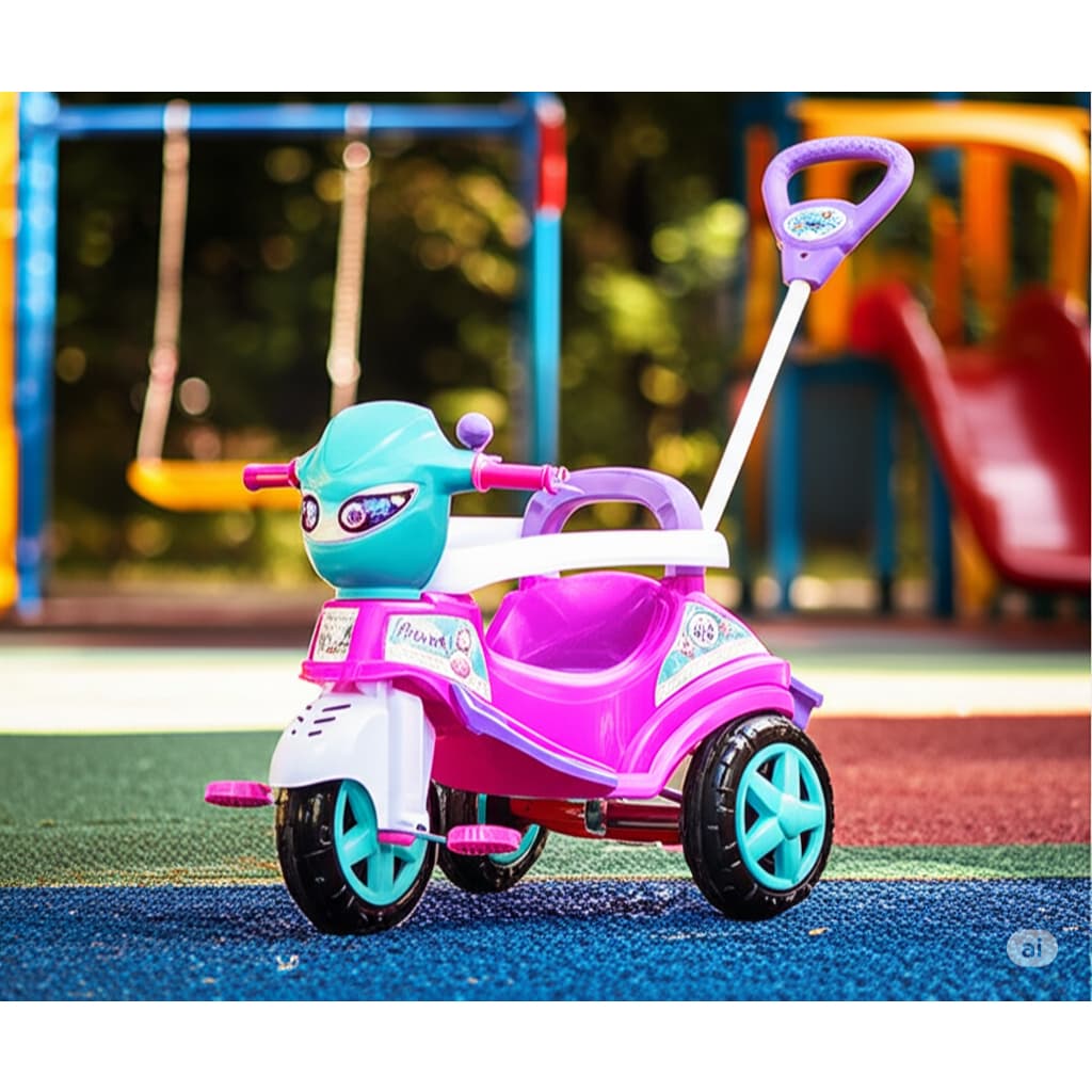 Triciclo Rosa Passeio Infantil Empurrador Menina Carrinho Brinquedo Diversão Conforto Mobilidade Segurança