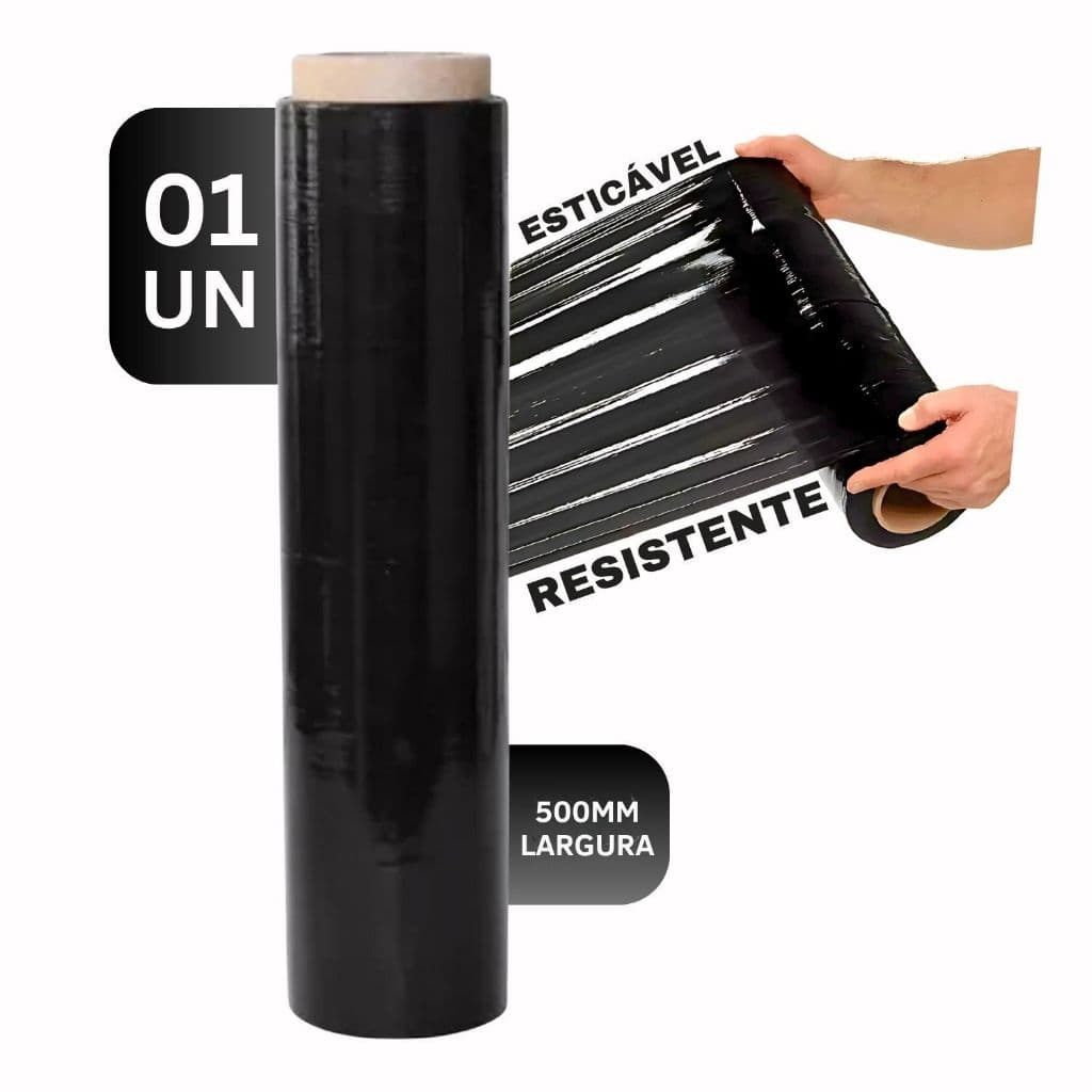 Bobina Stretch Preto Plástico Filme 0,025 Micras 500Mm Unidade Embalagem Proteção