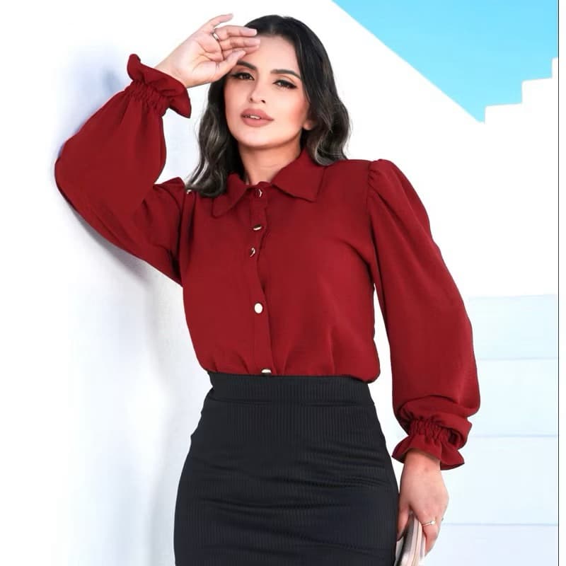 Camisa Feminina Social Com Botão Manga Estico