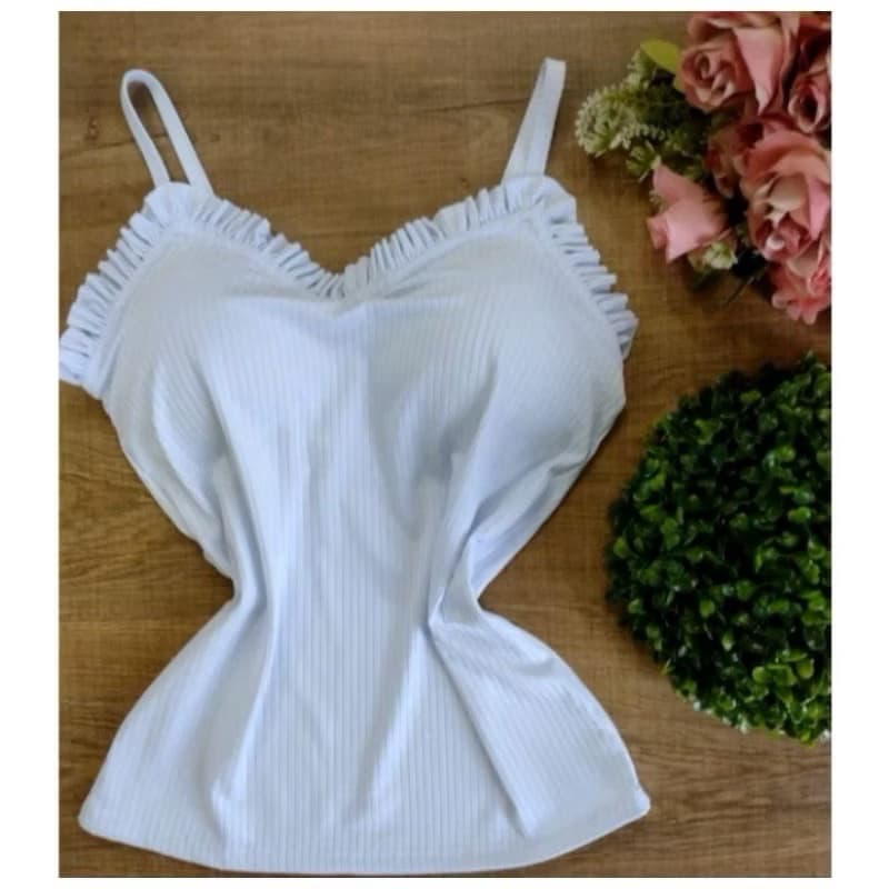 Blusa Regata Feminina Alcinha Babado Com Bojo