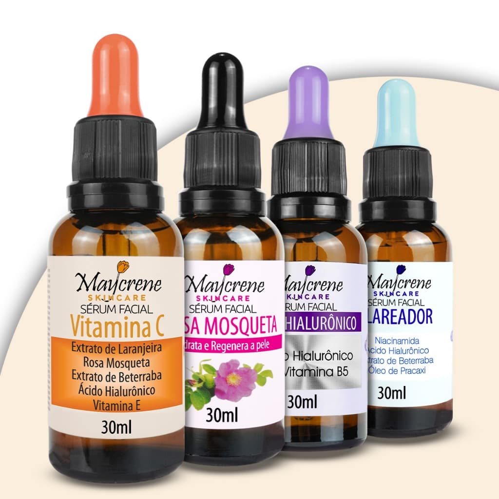 Séruns Faciais–Rosa Mosqueta,Vitamina C,Clareador e Ácido Hialurônico|Hidrata, Clareia e Rejuvenesce