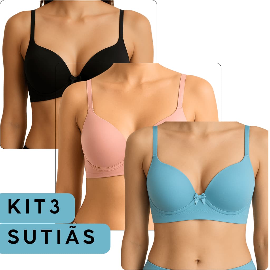 Kit Sutiã Com Bojo Feminino Reforçado Alta Sustentaçao Confort Levanta Seios Poliamida Bra Sutian