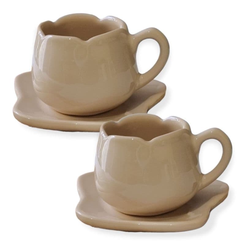 2 Xícaras Tulipa + 2 Pires Tulipa 200ml ou 80ml em Cerâmica Colorida para Cantinho do Café