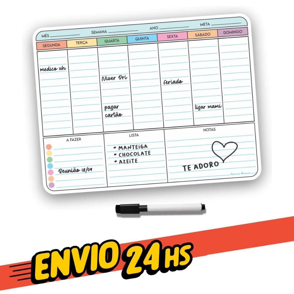 Ímã De Geladeira Porta Recados Anotações Planner Com Caneta