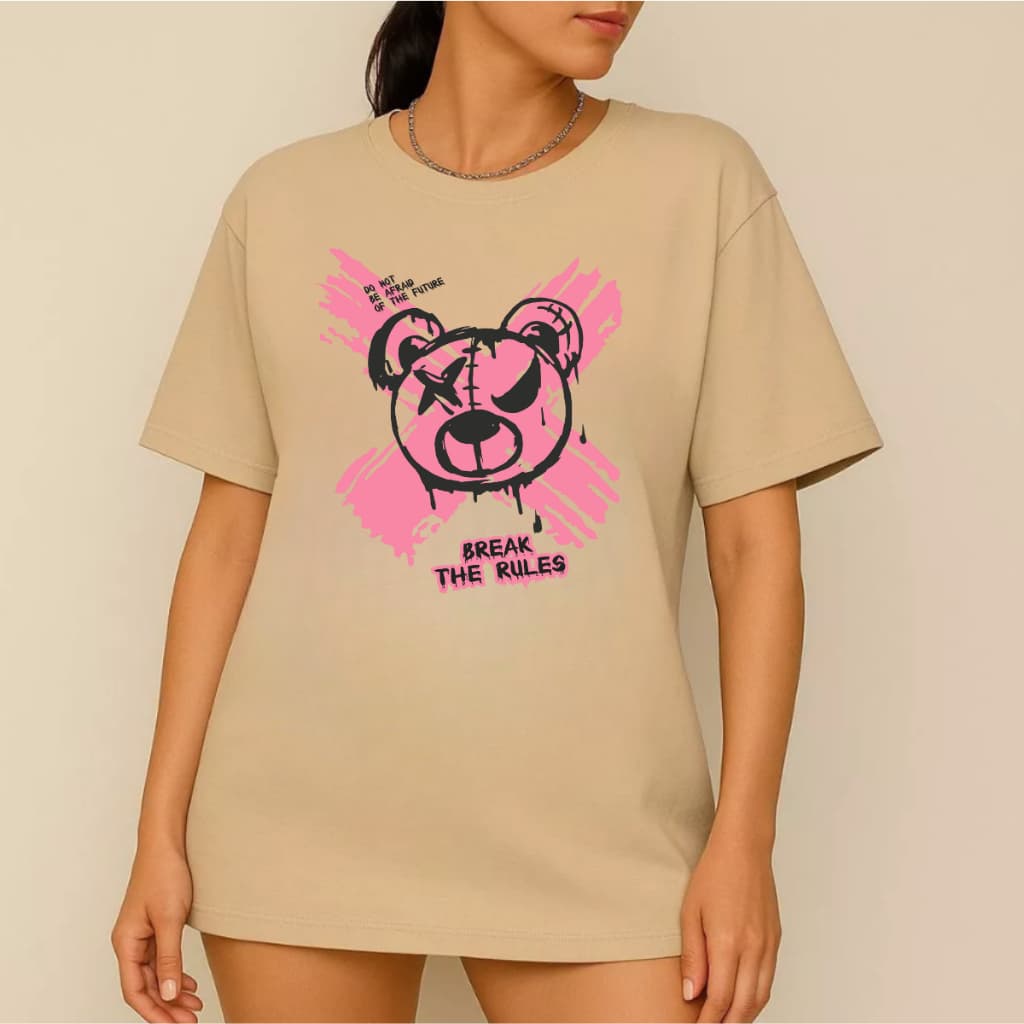 Camiseta Feminina Oversized Streetwaer Urso Break