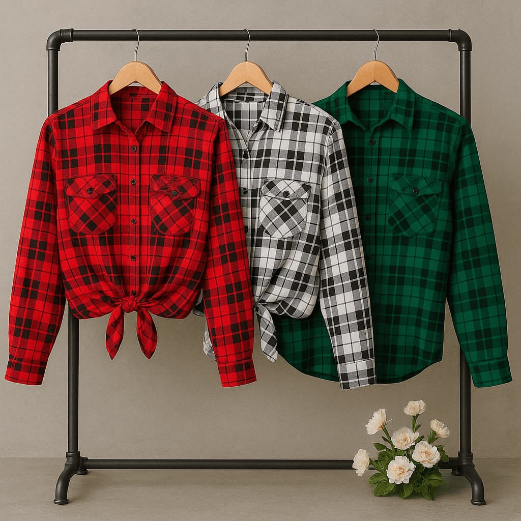 Camisa de Manga Longa Xadrez Feminina, Camisa Xadrez Feminina - C01