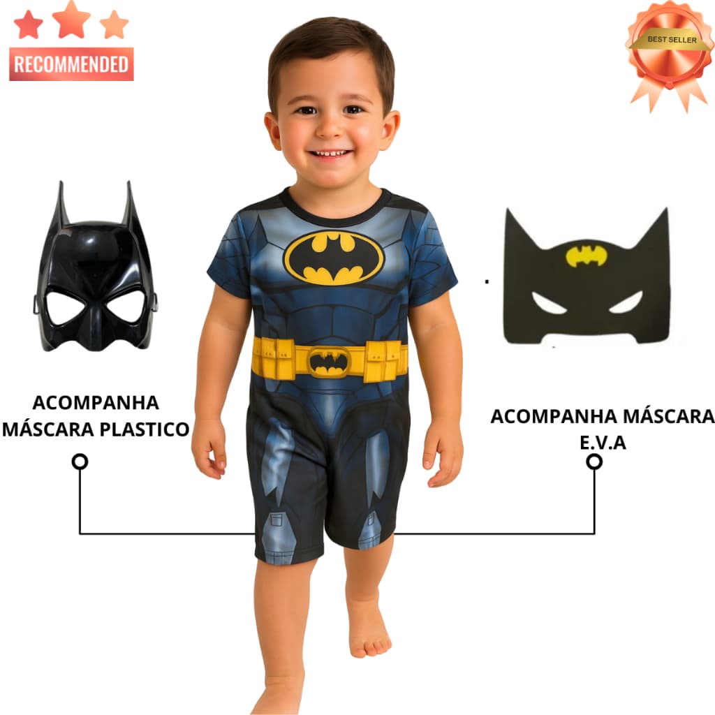 Roupa Infantil Batman Fantasia Herói Menino Com 2 Mascara