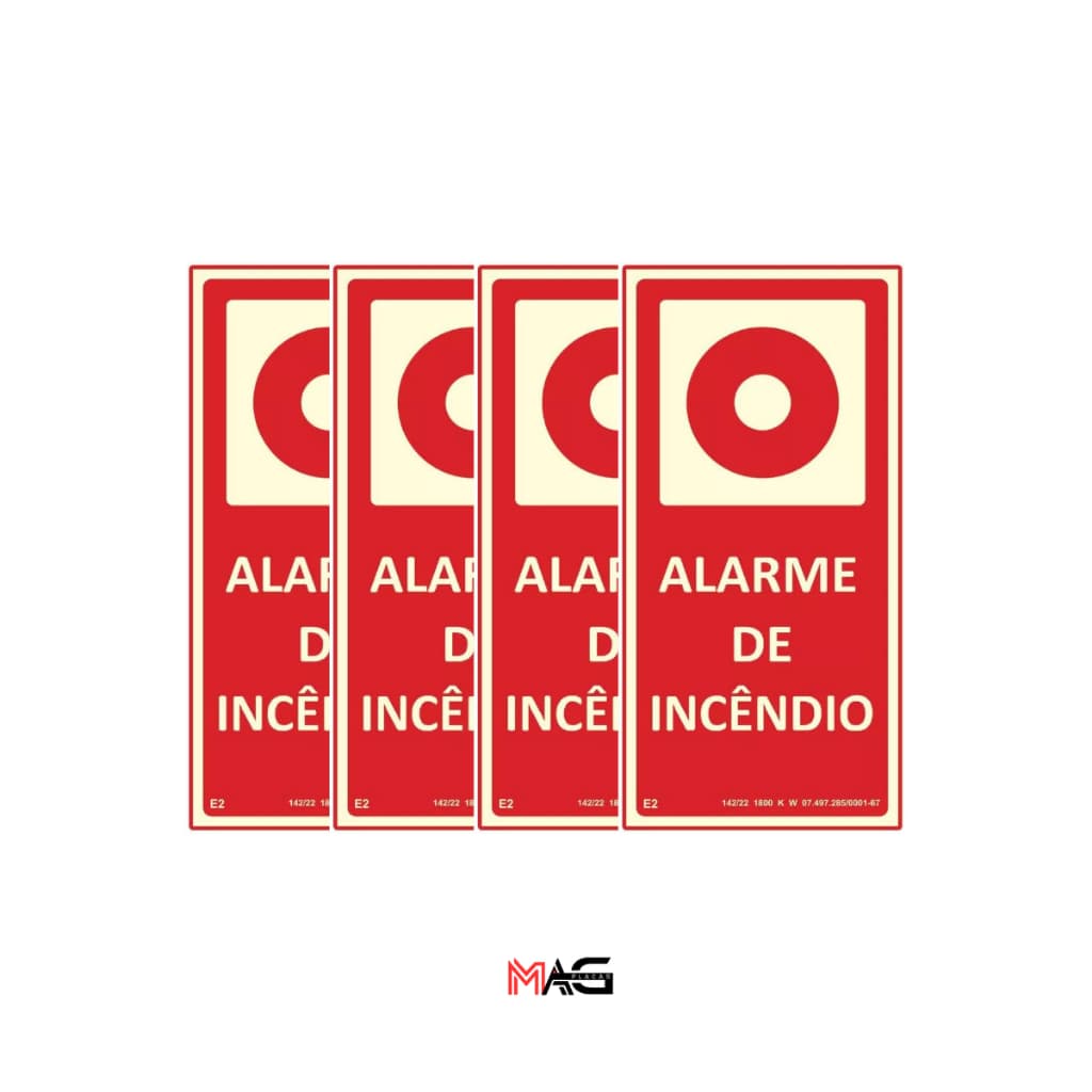 Kit 4 Placas Alarme de Incêndio – Sinalização de Segurança