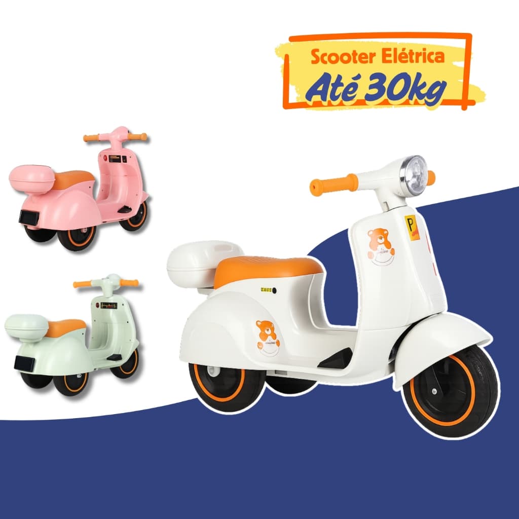 Moto Eletrica Scoteer Cubi Joy 6V Lambreta com Bluetooth Entrada Usb Luz Led Crianças Brinquedo