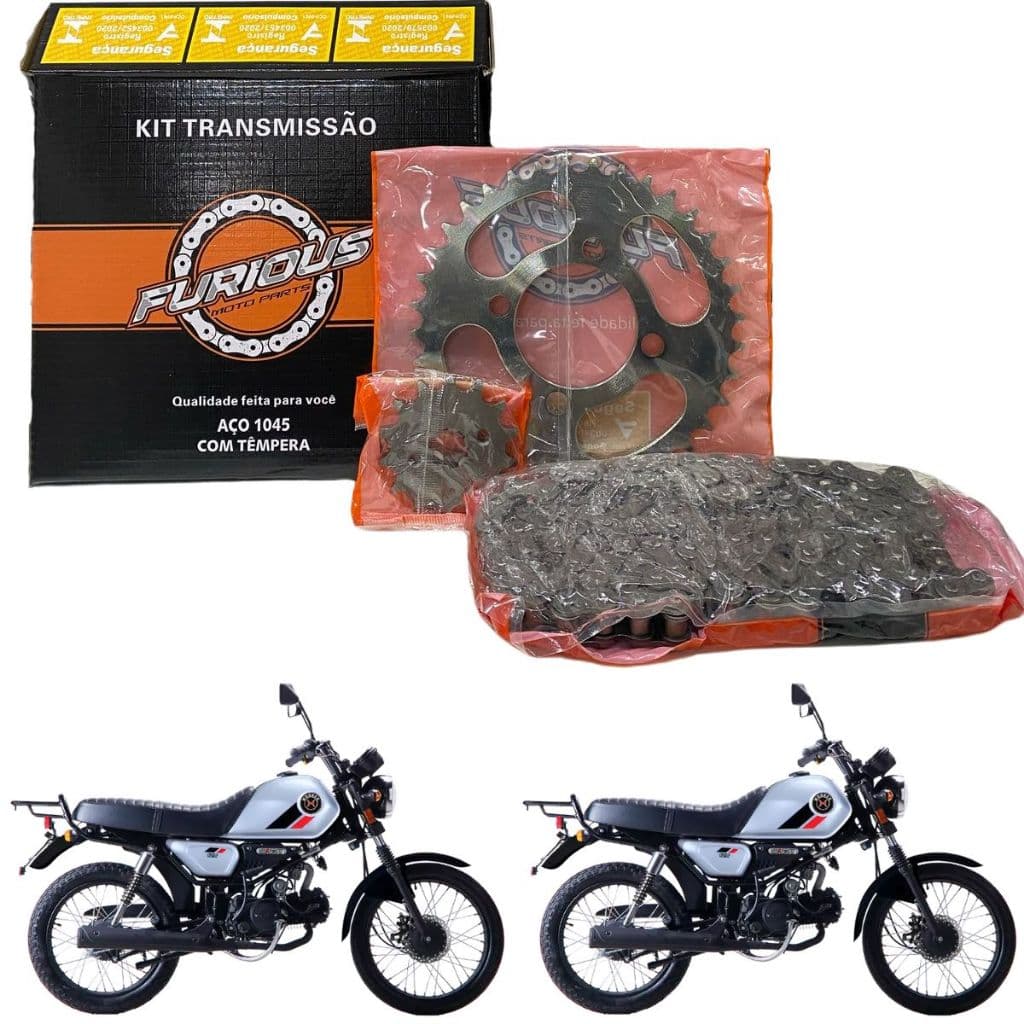 KIT RELAÇÃO TRANSMISSÃO SHINERAY WORKER 125 22/23/24 JET 50 JET 125 AZ1 50CC PHOENIX 50CC S/RETENTOR