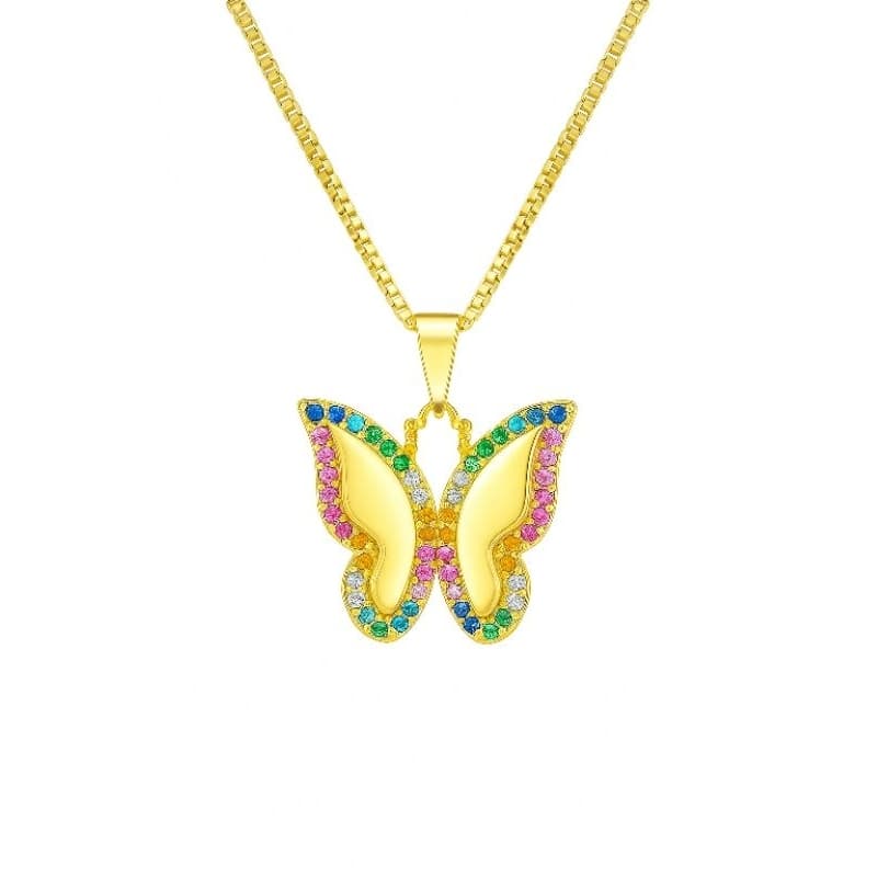 Colar Borboleta Feminino Semijoia Banho de Ouro Luxo Promoção Presente Para Mulher Dourado brilho Colorido