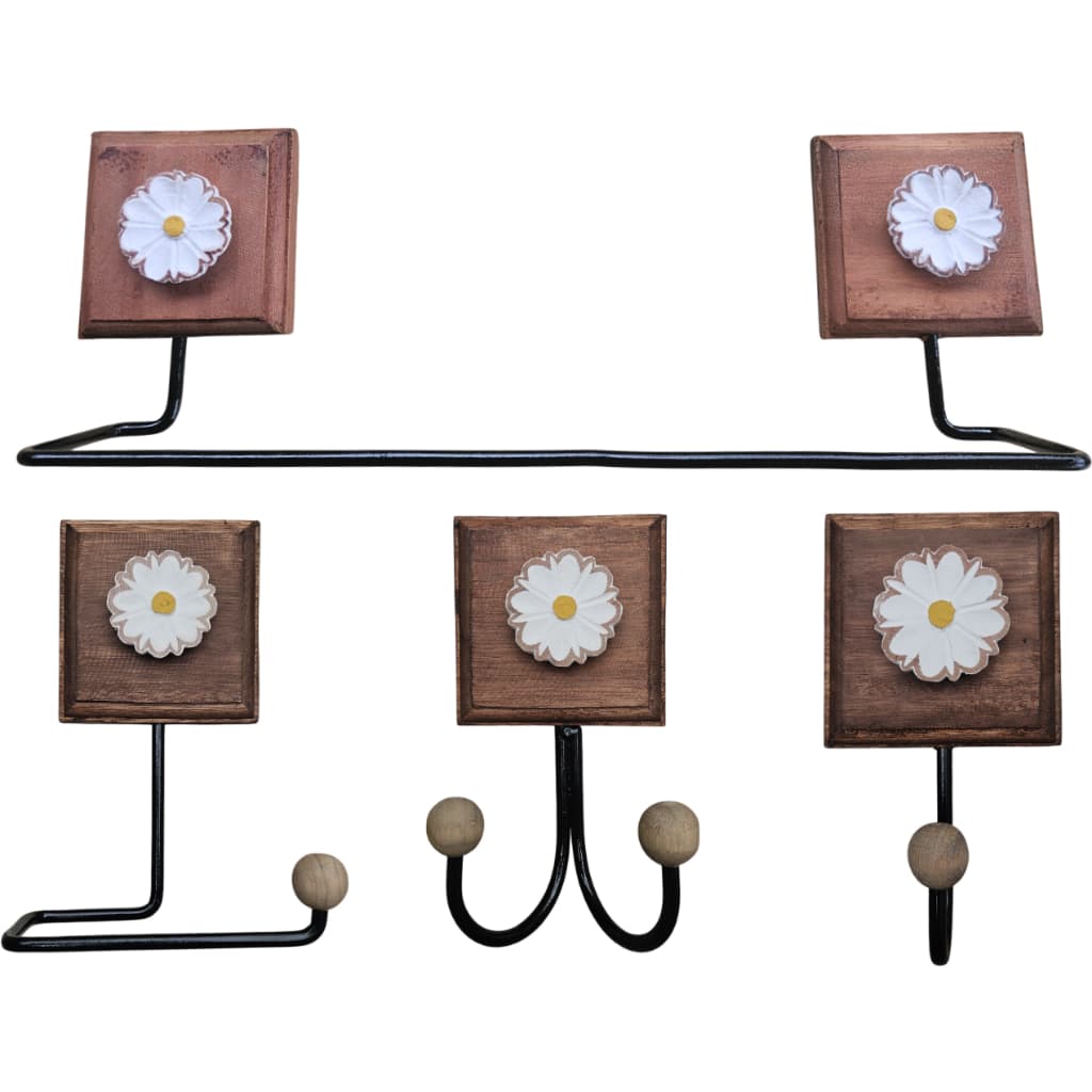 Kit Banheiro Artesanal Com Flor Em Madeira Rustico 4 Peças Decorativo