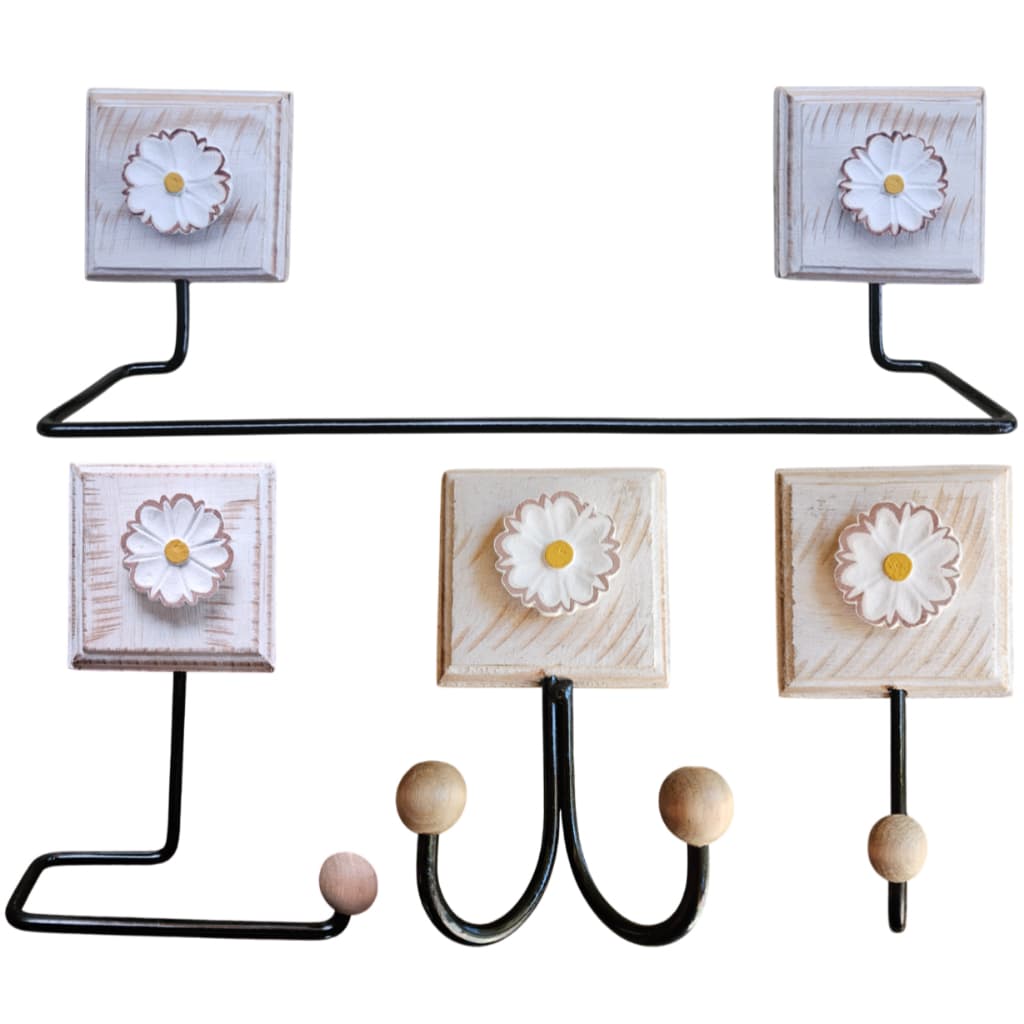 Kit Banheiro Artesanal Com Flor Em Madeira Rustico 4 Peças Decorativo