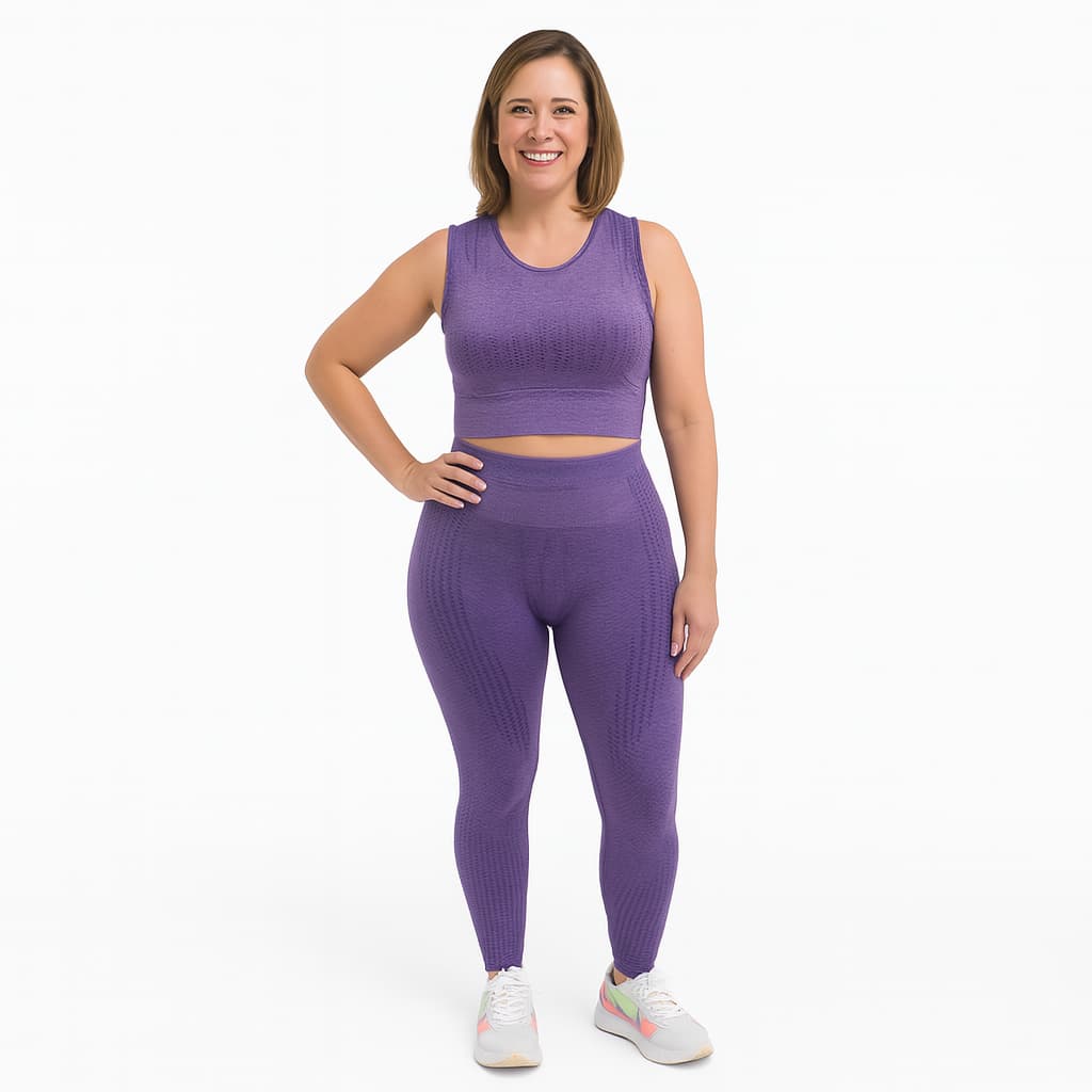 Conjunto Fitness Feminino em Tecido Macio com Top Cropped e Calça Legging Cintura Alta - DG-09