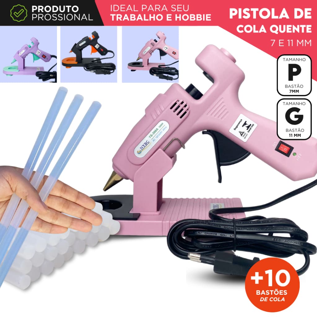 Pistola de Cola Quente Profissional C/10 Bastões de Cola Quente 7/11mm com Botão Liga/Desliga - Aero