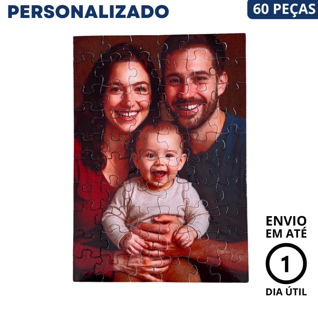Quebra-Cabeça Personalizado com Foto - 60 Peças - Presente de Aniversário, Dia dos Namorados, Natal