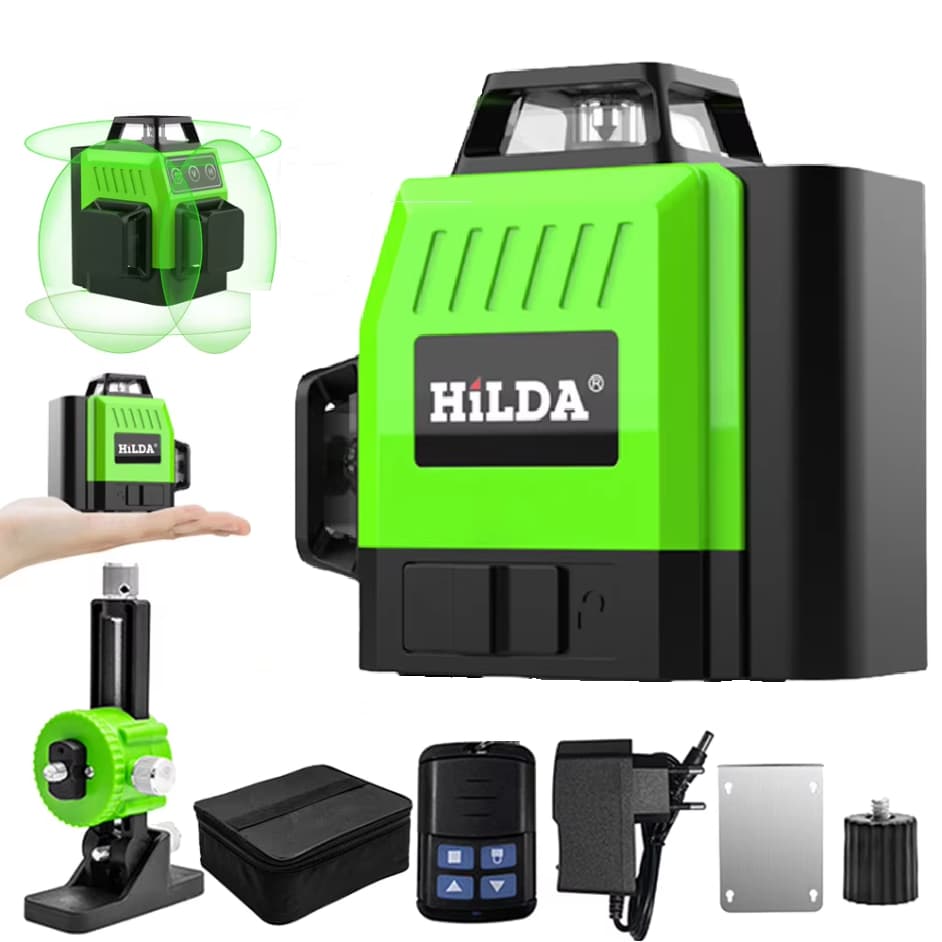 Nível a laser 12 linhas Verde Bateria Recarregável 360 3d hilda Controle Suporte