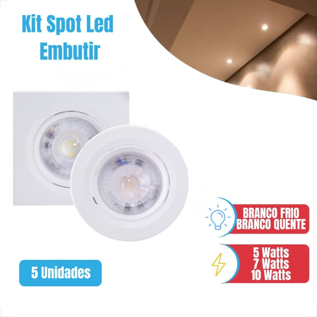 Spot Led 5/7/10w Quadrado Redondo Embutir Branco Frio Quente Bivolt Gesso Sanca BAZARLY