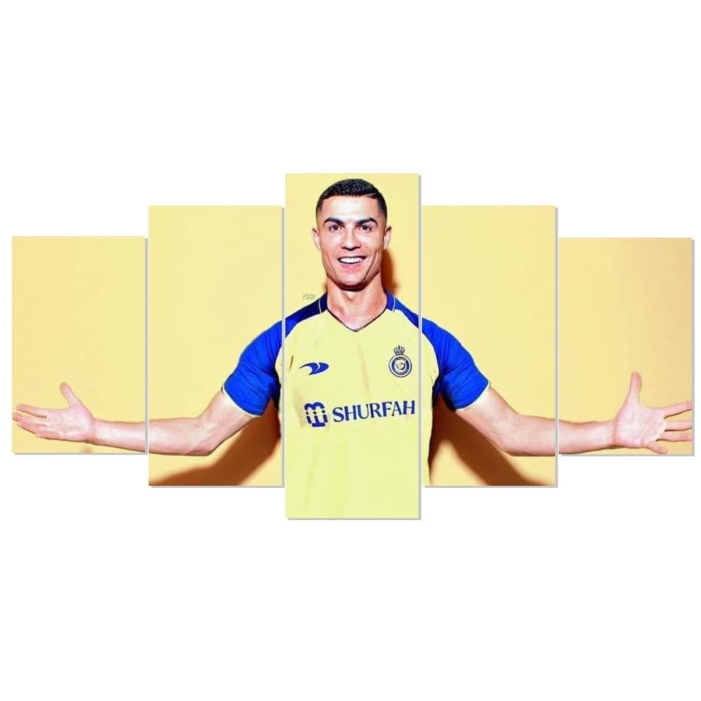 Quadro Decorativo Mosaico 5 Peças Cristiano Ronaldo CR7 Al Nassr Jogador Futebol Quarto Sala