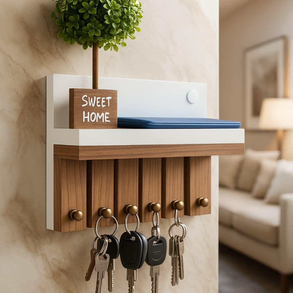 Porta Chave De Parede Com Prateleira Em Mdf