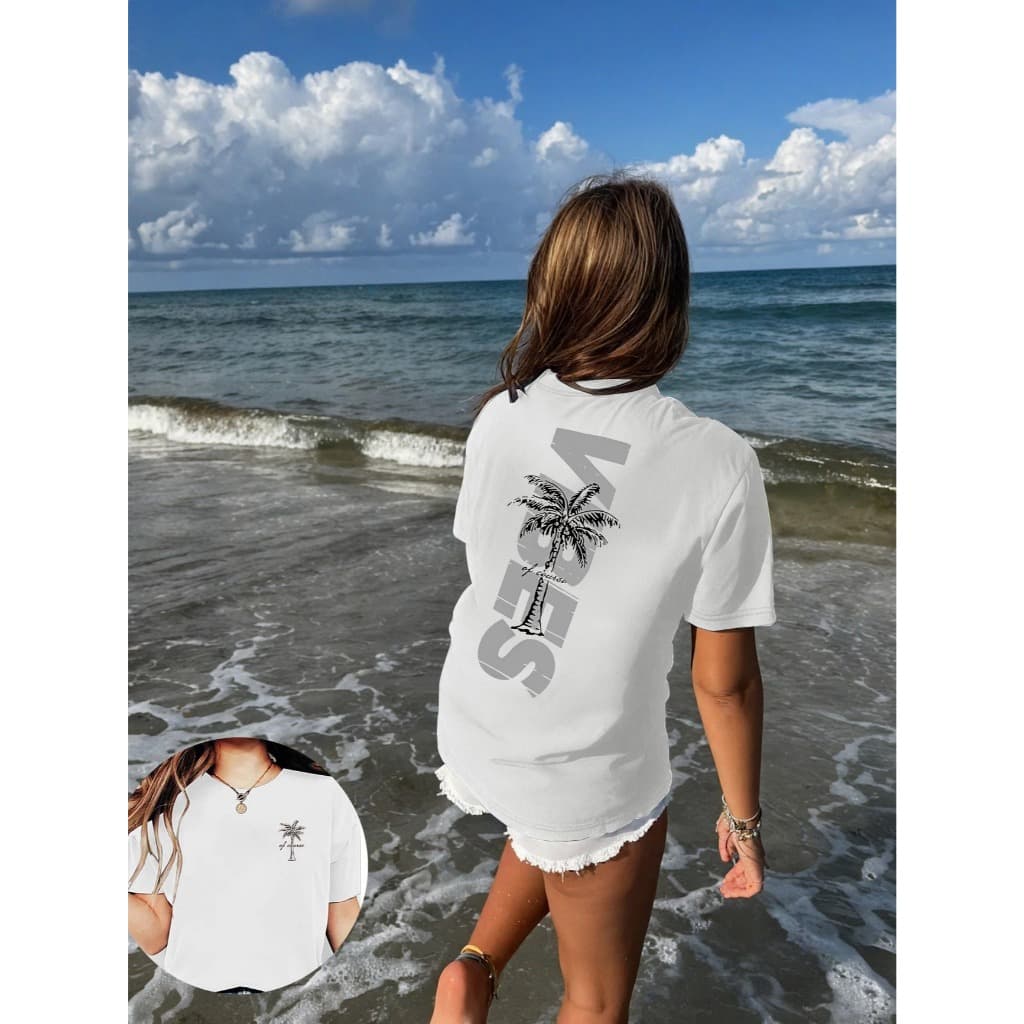 Camiseta Feminina Algodão Adulto, Infantil Blusinha Vibes Tropical Praia Streetwear Moda Premium