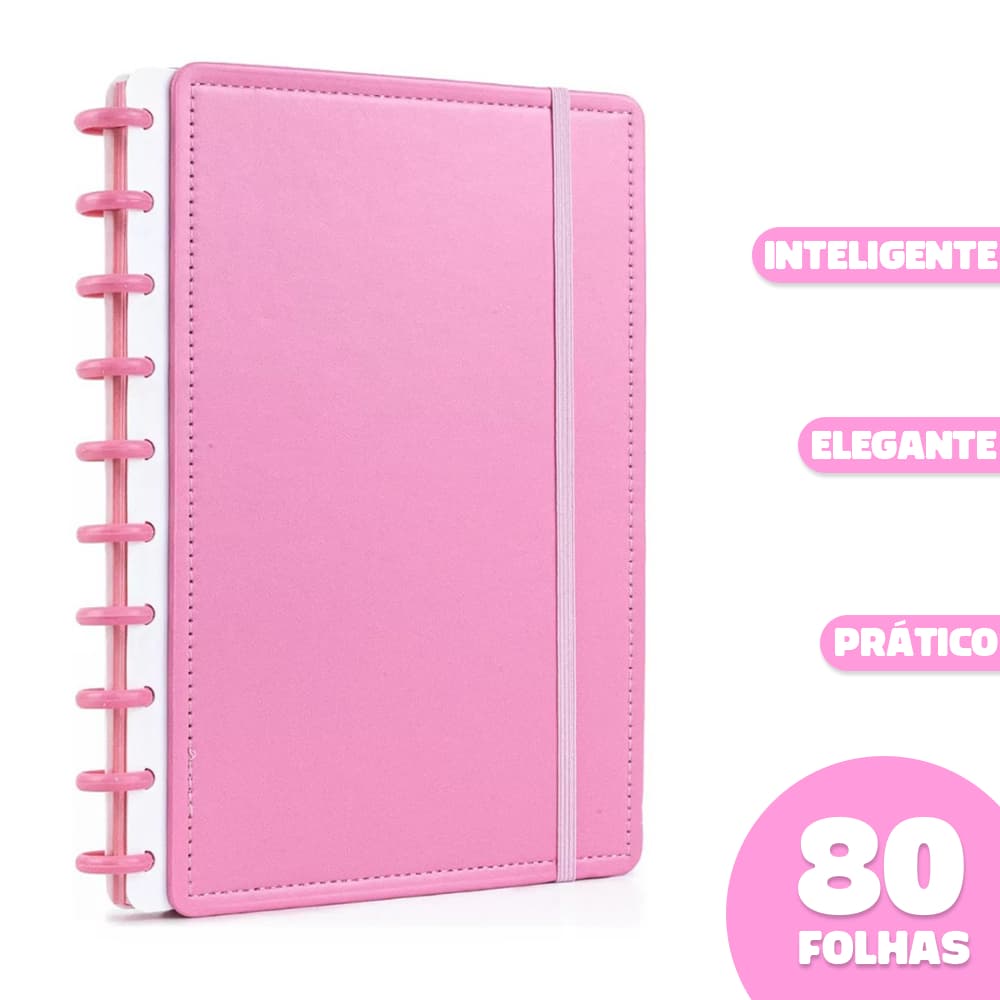 Caderno De Discos Inteligente Médio B5 Capa Dura Personalizavel 80 Folhas Pautadas - Permite Refil - Cor Rosa