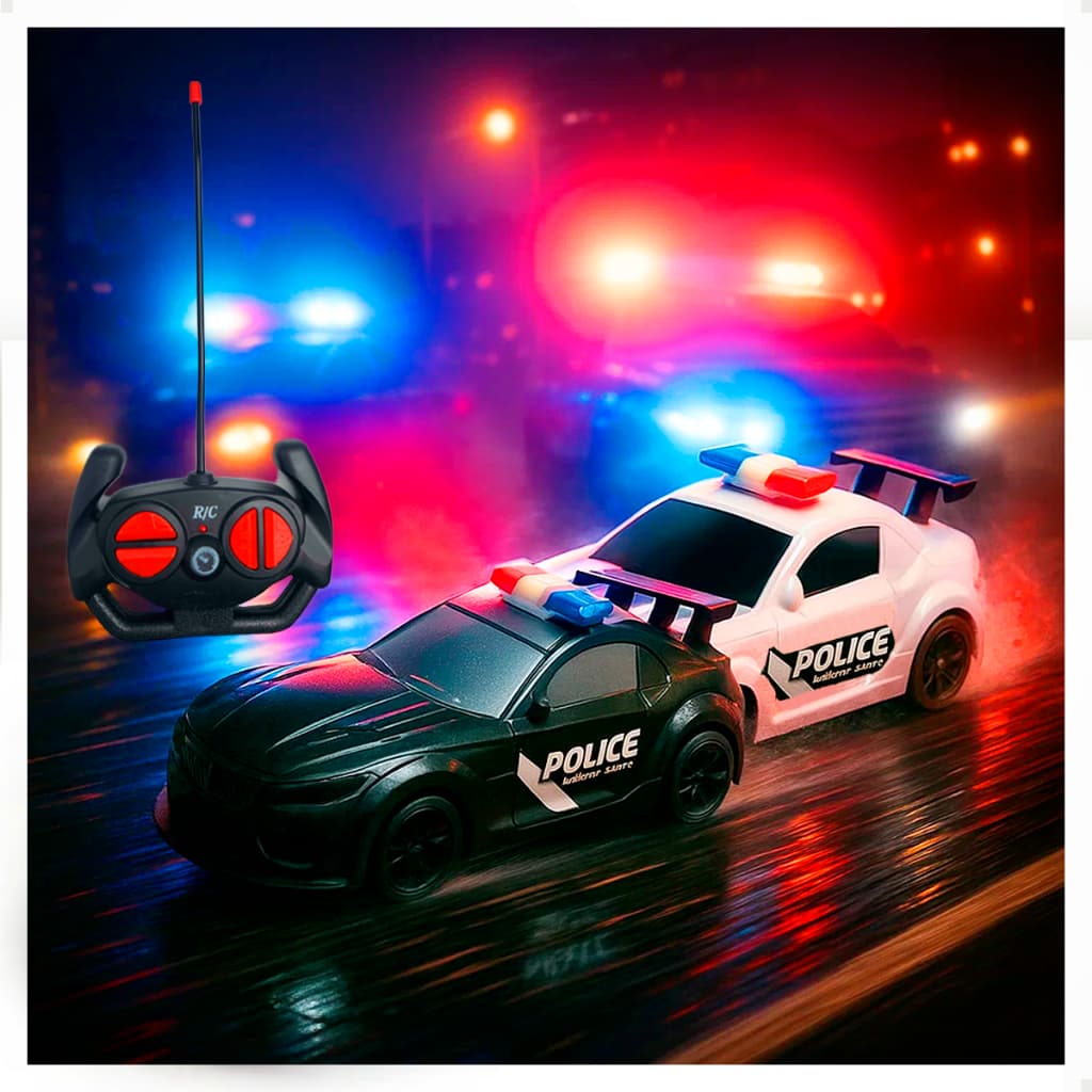 Carrinho de Controle Remoto Brinquedo Super Carro Policia Carrinho 7 Funções Força Tática Babyland