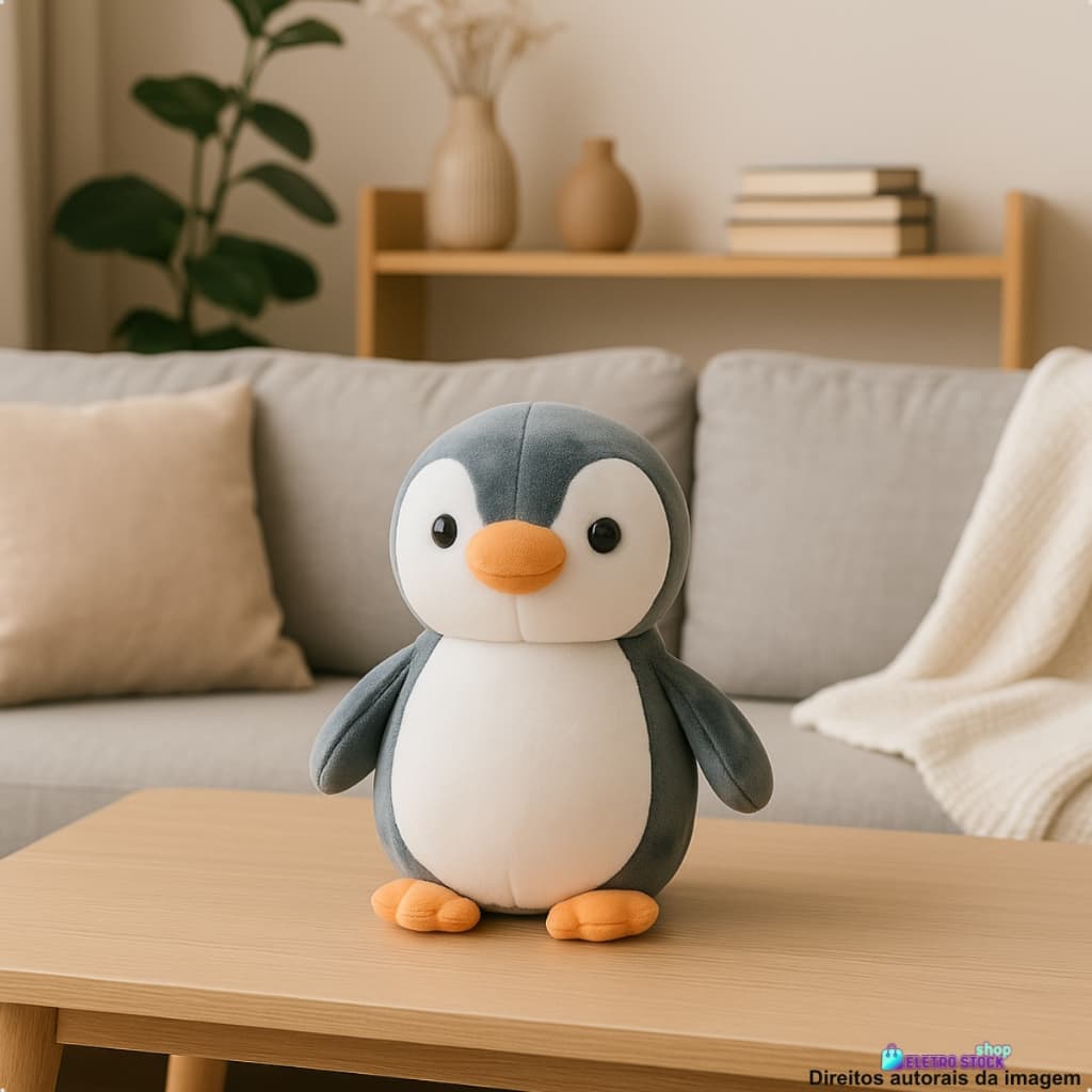 Boneco Pelúcia Pinguim Cinza 32cm Brinquedo Antialérgico Presente Infantil Amigo Criança Bebê