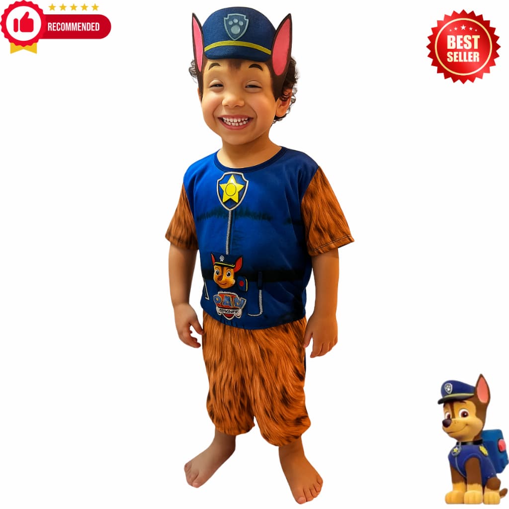 Fantasia Infantil Chase Patrulha canina + Máscara Eva