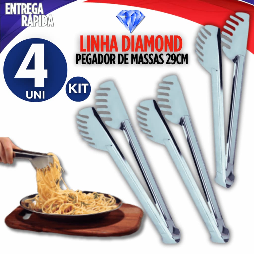 Conjunto 4 Pegadores De Massa Macarrão, Salada, Alface, Carne, Pão Universal 29Cm Pegador Utensílio De Cozinha Aço Inox
