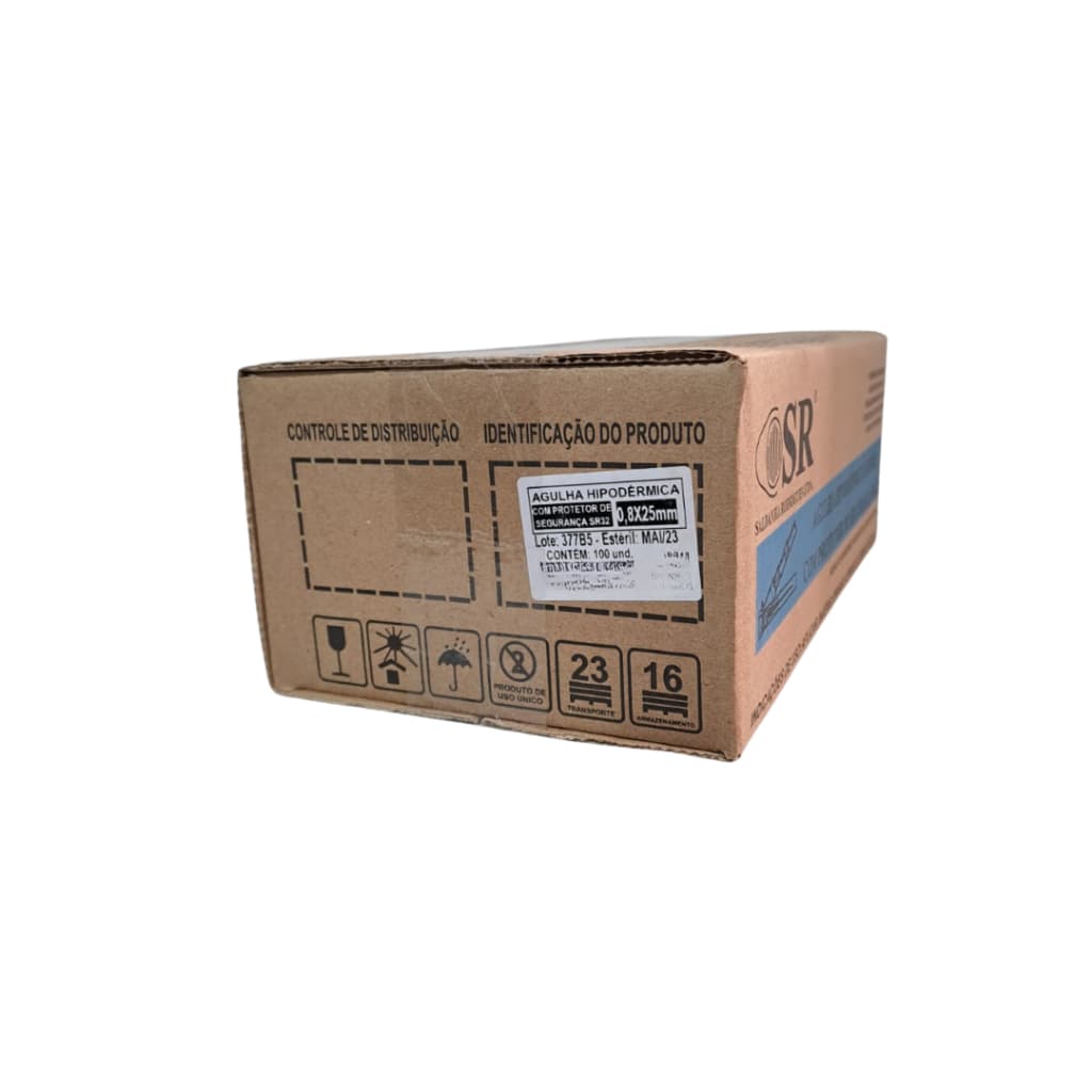 Agulha Hipodérmica 25x0,80mm Com Protetor de Segurança 21G 1 Caixa Com 100 Unidades
