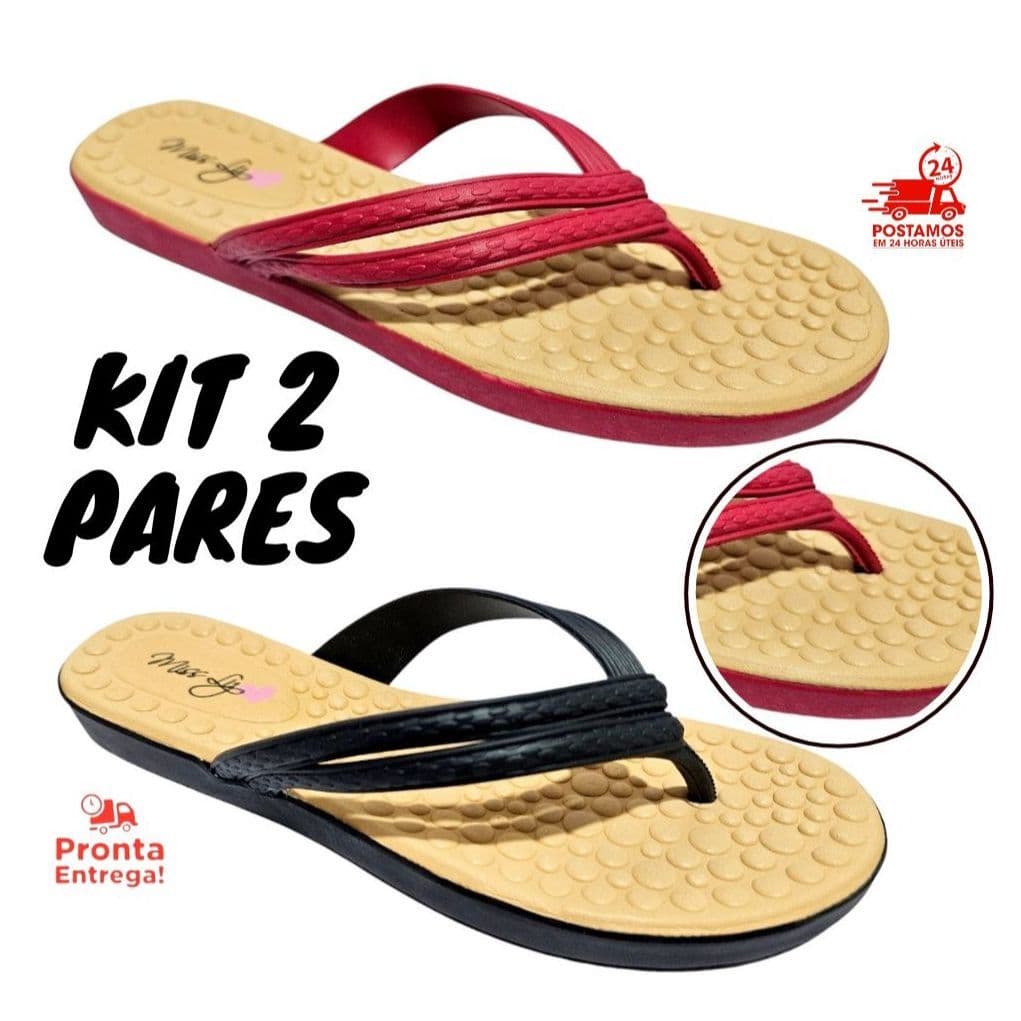 Kit 2 Pares Chinelo Ortopedico Feminina Sandalia Confort  Promoção