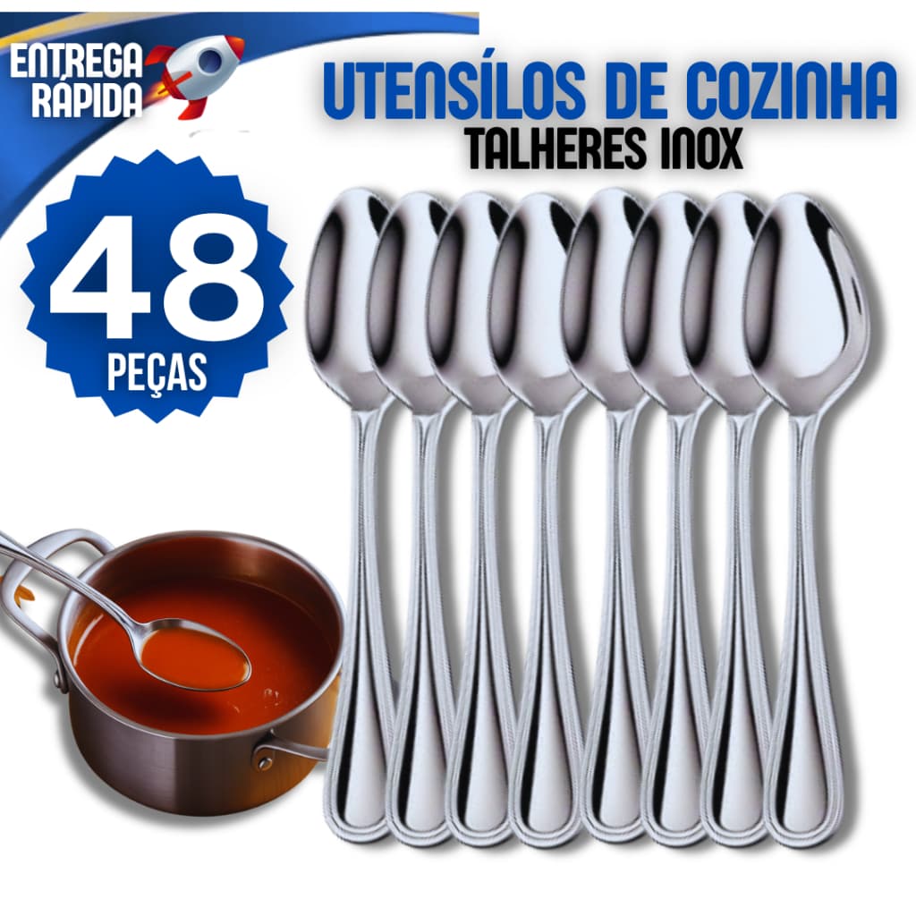 Kit 48 Colher Talheres 100% Aço Inox 48 Colheres Premium Cozinha Buffet Restaurante Casa Mesa