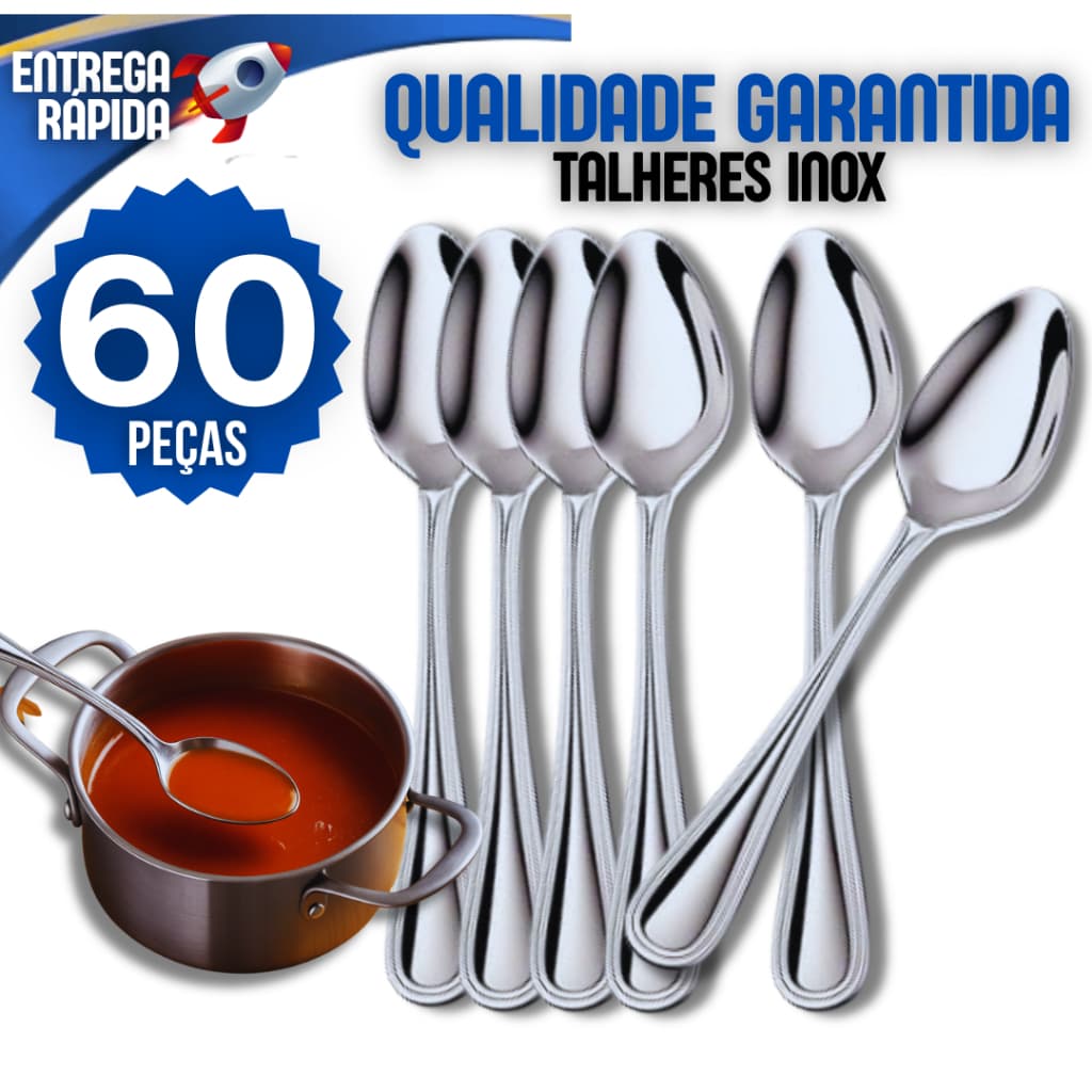Conjunto 60 Colher Talher 100% Aço Inox 60 Colher Premium Cozinha Buffet Restaurante Lanchonete Casa