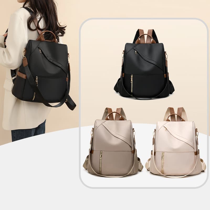 Bolsa mochila feminina multifuncional impermeável Antifurto de Poliéster da moda para diaria