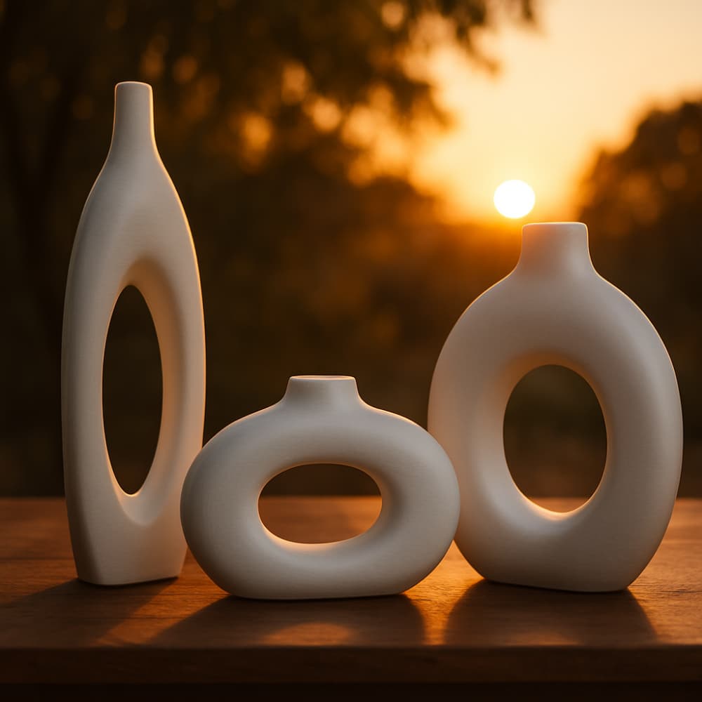 Trio Vasos Redondos Donout Modernos Estilo Nórdico Abstrato para Decoração Minimalista de Mesas