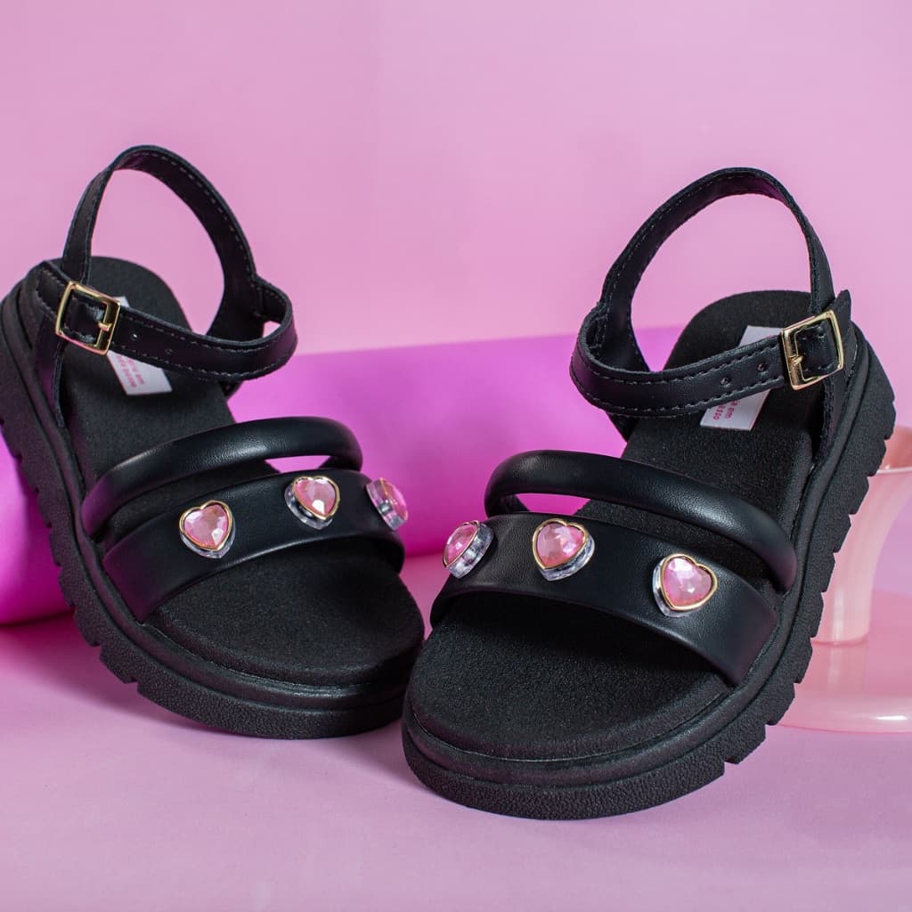 Sandália Papete Infantil Menina Glady Delicada Flatform Moderna Pedraria Coração Leve Macia