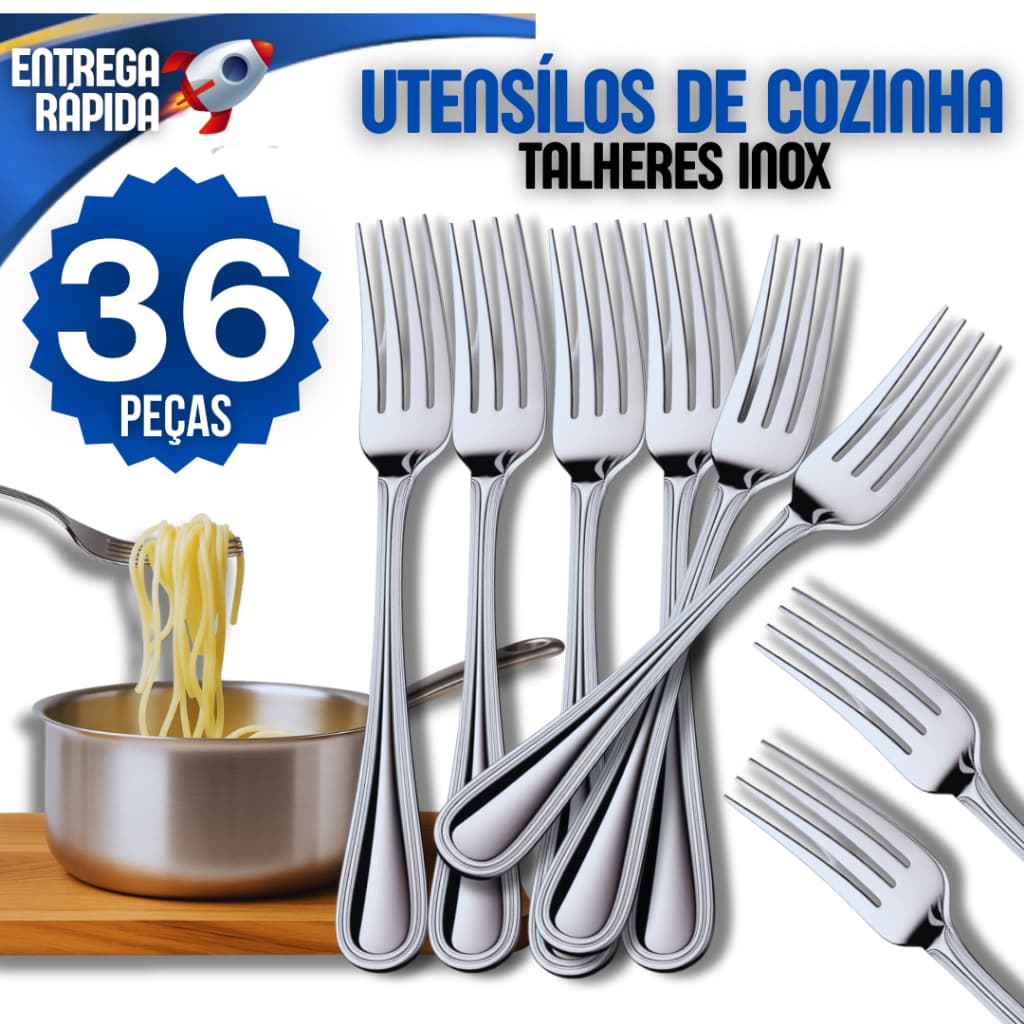 Kit 36 Garfo Talheres 100% Aço Inox Premium Cozinha Buffet Restaurante Lanchonete Casa