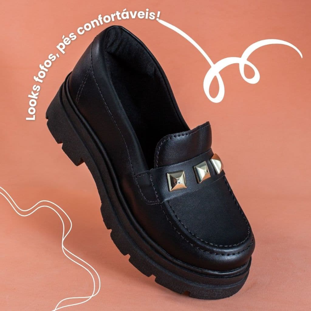 Sapato Mocassim Tratorado Infantil Menina Glady Preto Off White Dourado Confortável e Macio Novidade