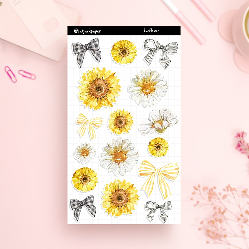 Girassóis: Cartela de Adesivos Decorativos para Bullet Journal, Cadernos, Diários