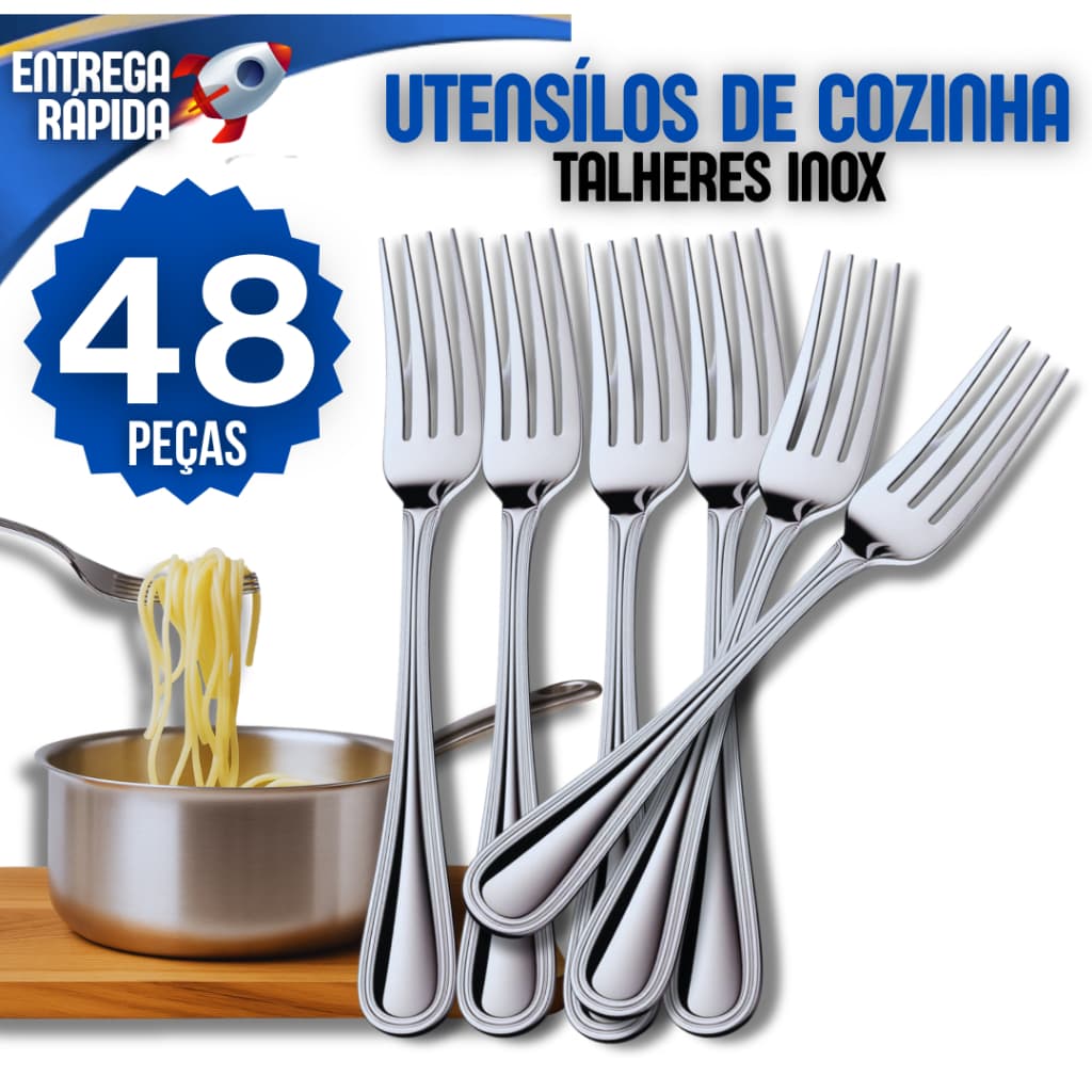 Jogo 48 Garfo Talheres 100% Aço Inox Premium Cozinha Buffet Restaurante Lanchonete Casa