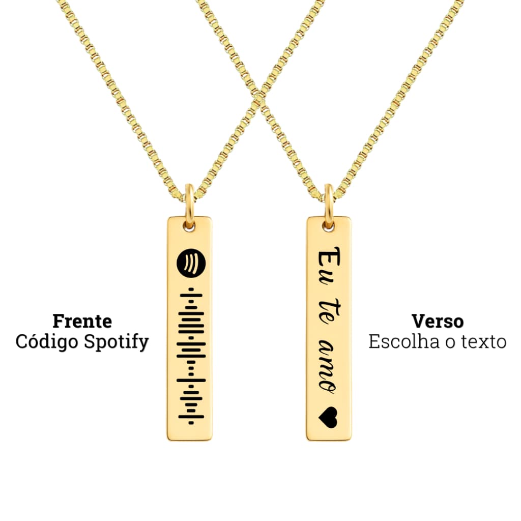 Colar Personalizado Código Spotify Semijoia Banhada a Ouro Presente Namorados Aniversário Lembrança