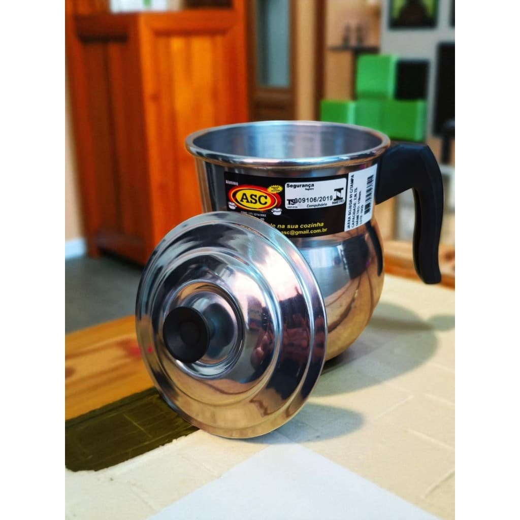 Jarra bojuda 3 ou 2 litros de aluminio polido com Tampa e Cabo - suco leite água