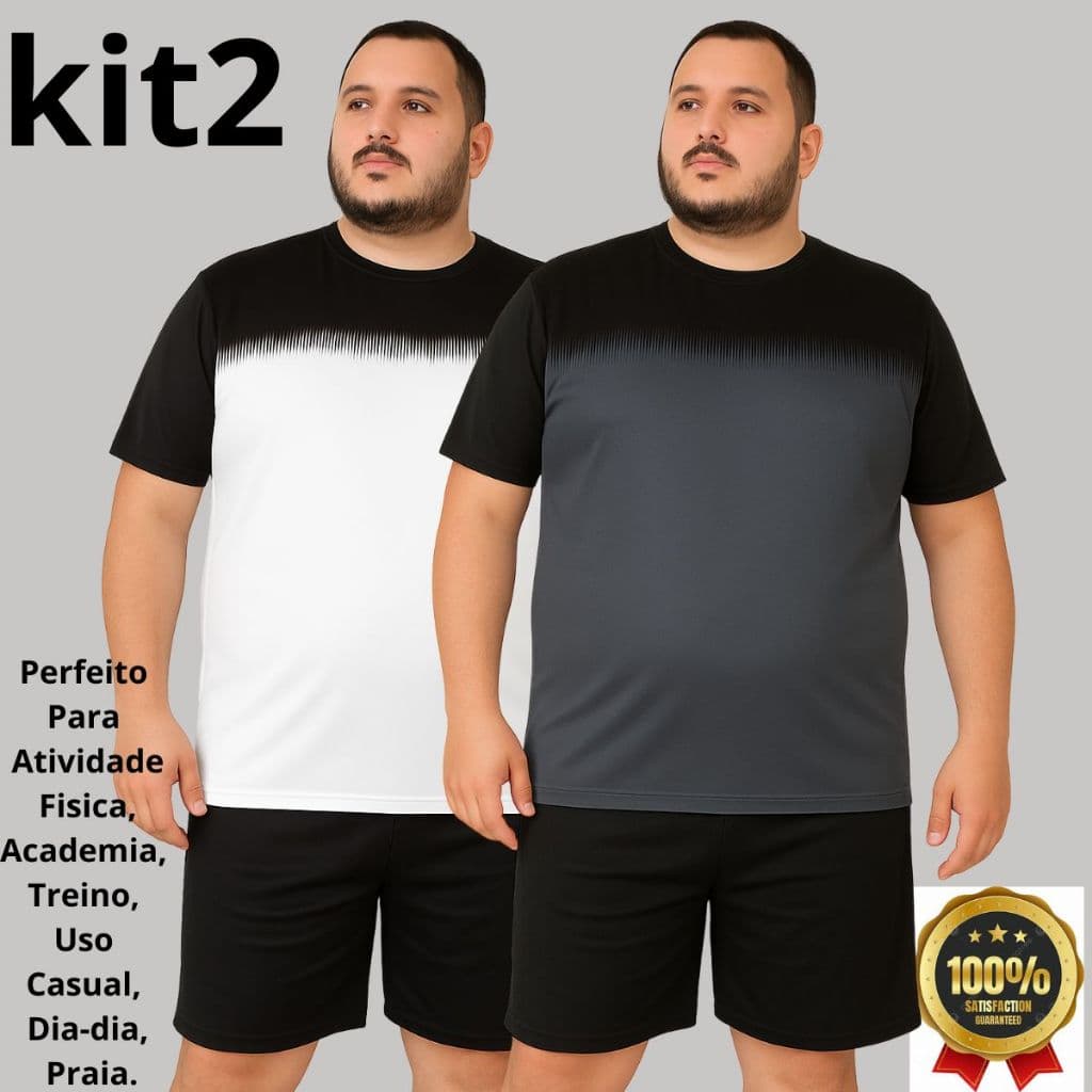KIT2 Camisa/Camiseta Plus Dry Fit  D'grade Mascullina Manga Curta Respirável -Academia-Corrida-Trein