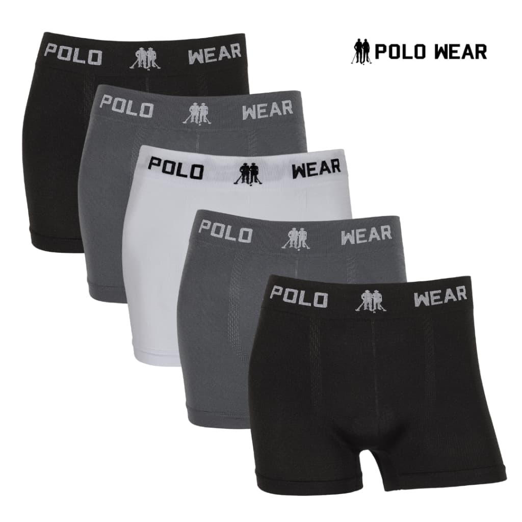 Kit 5 Cuecas Boxer Polo Wear Lisa Microfibra Masculina Sem Costura - Adulto